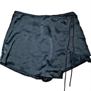 Black Satin skort with lace detail